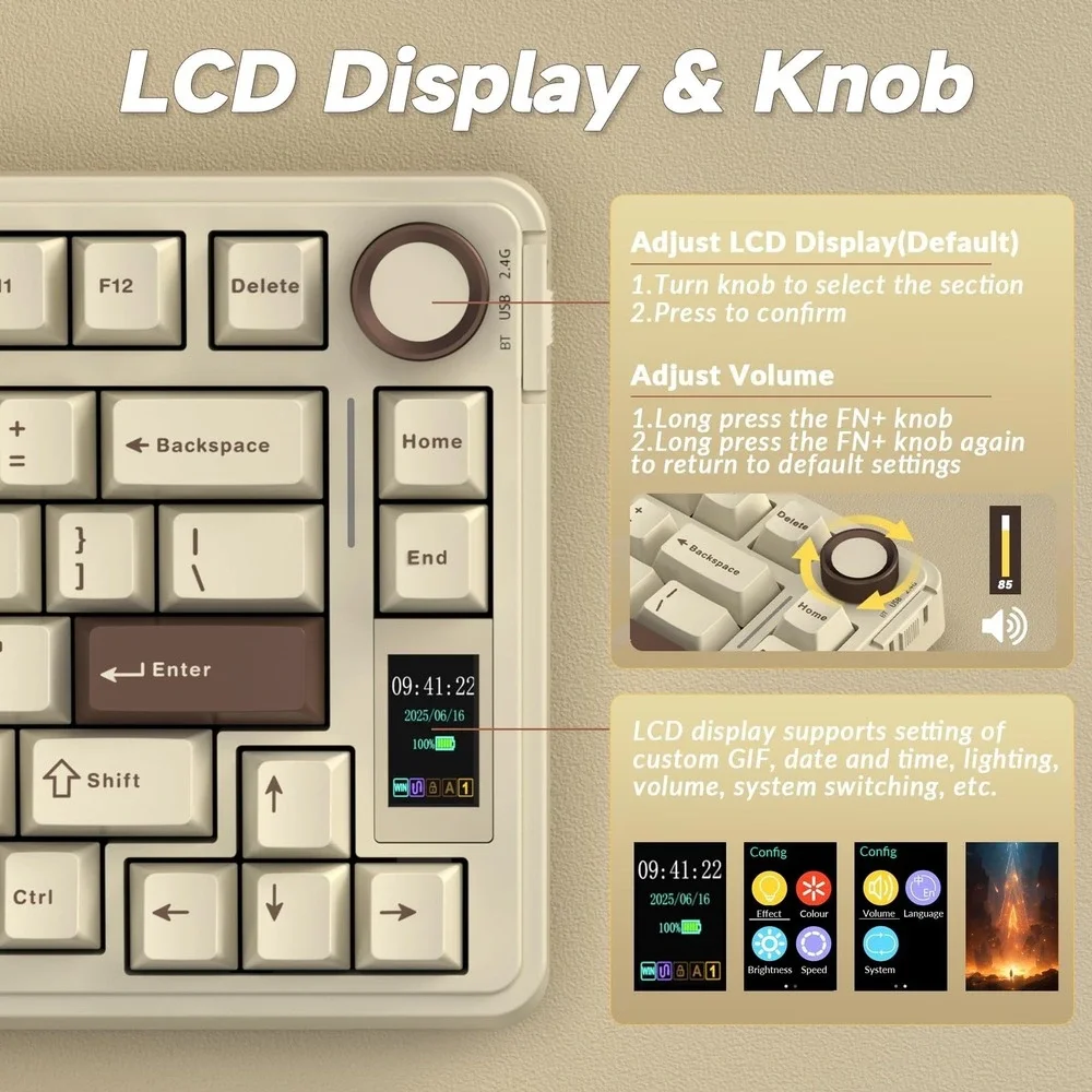 AULA S75 Pro 75% Wireless Mechanical Gaming Keyboard RGB Hot-Swappable Cream